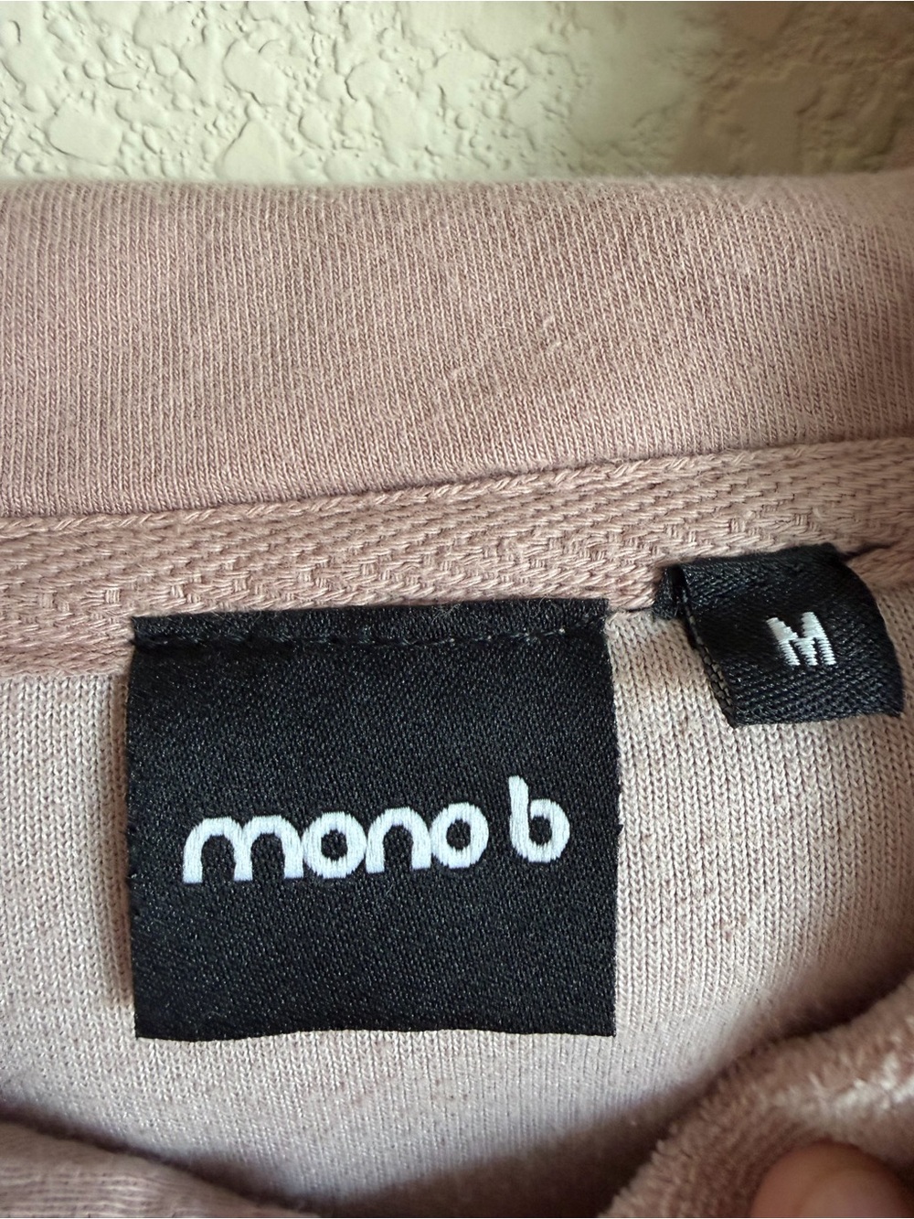 Mono B Velour Cropped Hoodie M Mauve Pink Ribbed Pullover Sweatshirt Athleisure - Picture 2 of 10
